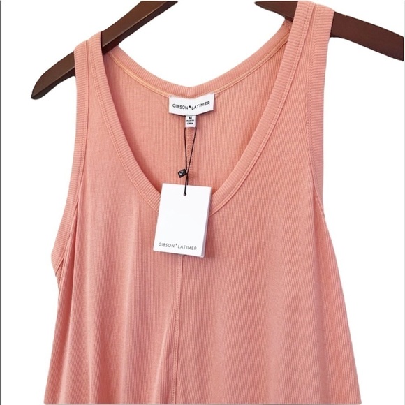 GIBSON LATIMER NWT Hi Low Ribbed Knit  Sleeveless Top in Peach Size Medium - Picture 5 of 13